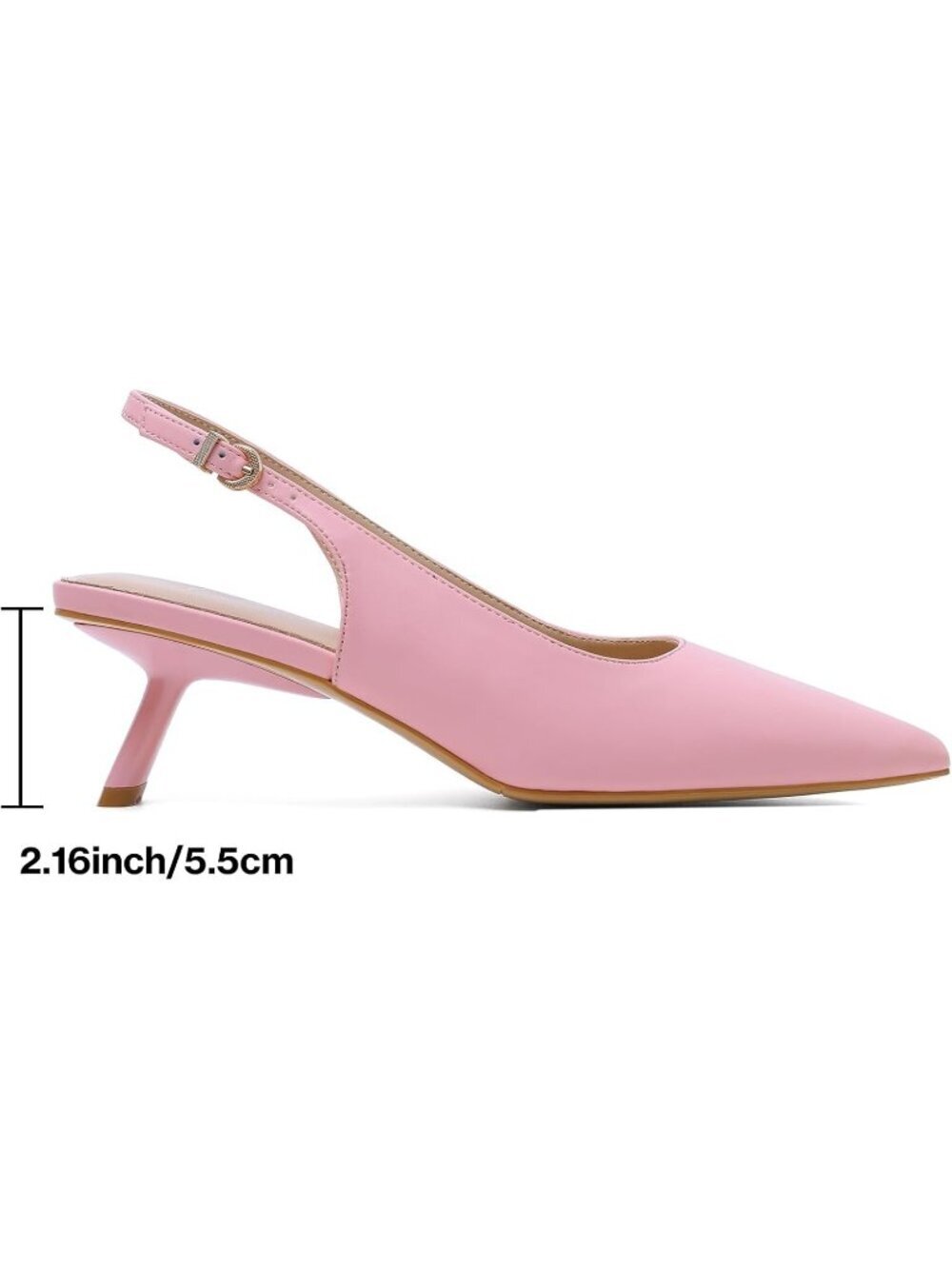 Women's Pointed Toe Patent Leather Pink Low Slingback Heels Buckle Shoes - Picture 5 of 6